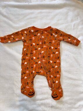 Orange Halloween Print Footed One-Piece for baby